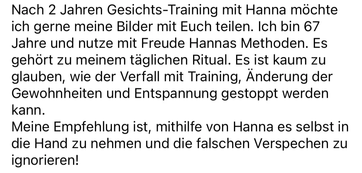 Facebook-Kommentar von Elisabeth Könecke über zwei Jahre Gesichtstraining mit Hanna Sacher