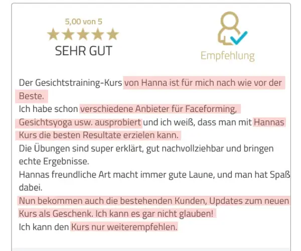 Bewertung einer Teilnehmerin