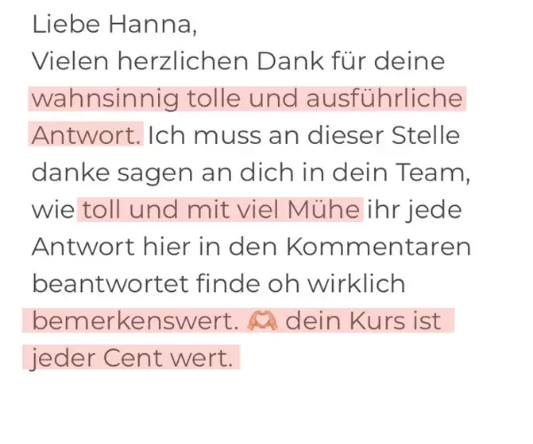 Bewertung einer Teilnehmerin